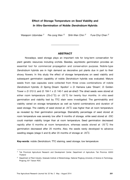 Effect of Storage Temperature on Seed Viability and in Vitro Germination of Nobile Dendrobium Hybrids