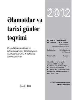 Əlamətdar Və Tarixi Günlər Təqvimi-2012 [Mətn]