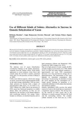 Use of Different Kinds of Solutes Alternative to Sucrose in Osmotic Dehydration of Yacon