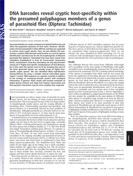 DNA Barcodes Reveal Cryptic Host-Specificity Within the Presumed Polyphagous Members of a Genus of Parasitoid Flies (Diptera: Tachinidae)