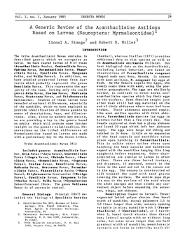 A Generic Review Based on Larvae of the Acanthaclisine Antlions (Neuroptera: Myrmeleontidae)L