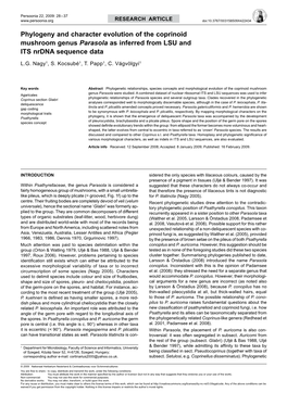 Phylogeny and Character Evolution of the Coprinoid Mushroom Genus Parasola As Inferred from LSU and ITS Nrdna Sequence Data