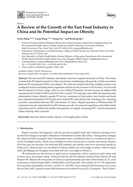 A Review of the Growth of the Fast Food Industry in China and Its Potential Impact on Obesity