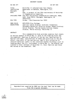 World War II Informational Fact Sheets. INSTITUTION Department of Defense, Washington, D.C