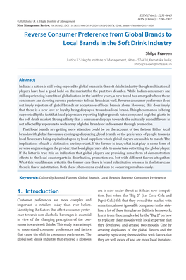 Reverse Consumer Preference from Global Brands to Local Brands in the Soft Drink Industry