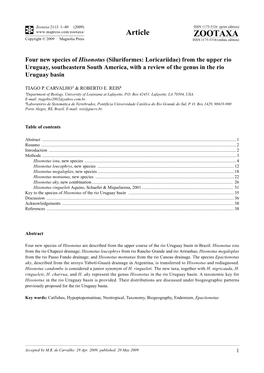 Siluriformes: Loricariidae) from the Upper Rio Uruguay, Southeastern South America, with a Review of the Genus in the Rio Uruguay Basin