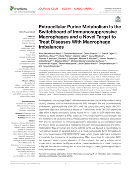 Extracellular Purine Metabolism Is the Switchboard of Immunosuppressive