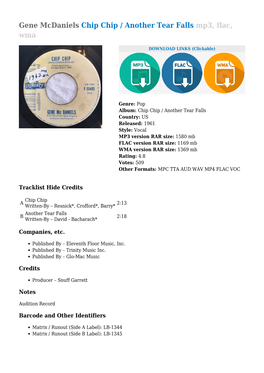 Gene Mcdaniels Chip Chip / Another Tear Falls Mp3, Flac, Wma