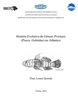 História Evolutiva Do Gênero Priolepis (Pisces: Gobiidae) No Atlântico