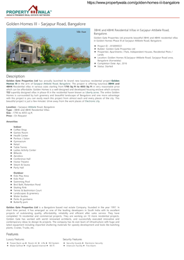 Golden Homes III - Sarjapur Road, Bangalore 3BHK and 4BHK Residential Villas in Sarjapur-Attibele Road, Bangalore