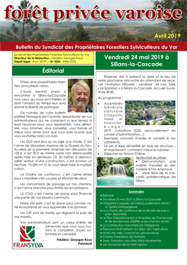 Éditorial Vendredi 24 Mai 2019 À Sillans-La-Cascade Avril 2019