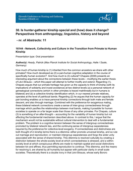 30. Is Hunter-Gatherer Kinship Special and (How) Does It Change? Perspectives from Anthropology, Linguistics, History and Beyond