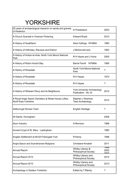 YORKSHIRE 25 Years of Archaeological Research on Sands and Gravels D Powlesland 2003 of Heslerton