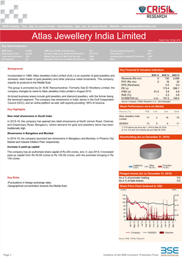 Atlas Jewellery India Limited Report Date: 30 Mar 2016