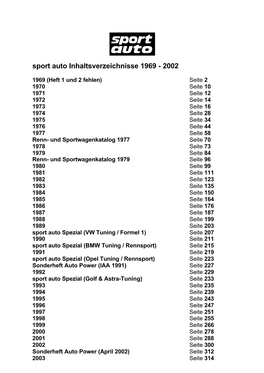 Sport Auto Inhaltsverzeichnisse 1969 - 2002