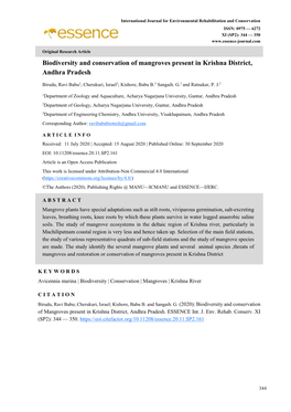 Biodiversity and Conservation of Mangroves Present in Krishna District, Andhra Pradesh