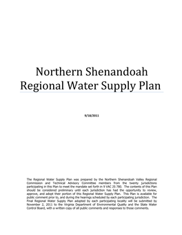 Northern Shenandoah Regional Water Supply Plan