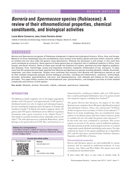 Borreria and Spermacoce Species (Rubiaceae): a Review of Their Ethnomedicinal Properties, Chemical Constituents, and Biological Activities