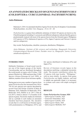 Rukmane A. an Annotated Checklist of Genus Pachyrhynchus