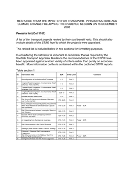 Response from the Minister for Transport, Infrastructure and Climate Change Following the Evidence Session on 16 December 2008