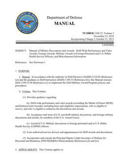 Dod Manual 1348.33, Volume 3, November 23, 2010; Incorporating