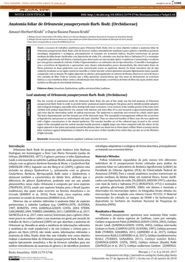 Anatomia Foliar De Orleanesia Yauaperyensis Barb. Rodr