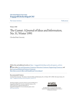 A Journal of Ideas and Information, No. 31, Winter 1991 Cleveland State University