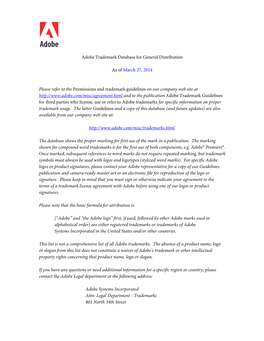 Adobe Trademark Database for General Distribution