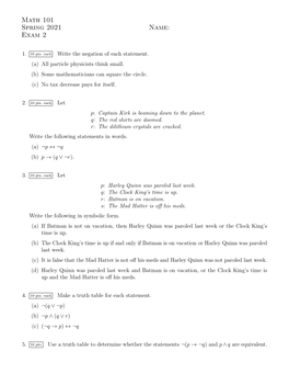 Math 101 Spring 2021 Name: Exam 2