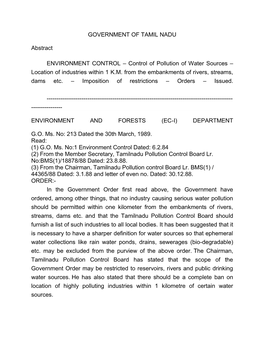 Control of Pollution of Water Sources – Location of Industries Within 1 K.M