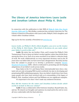 The Library of America Interviews Laura Leslie and Jonathan Lethem About Philip K