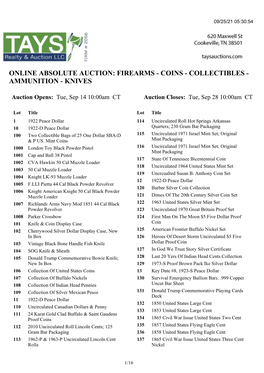 Online Absolute Auction: Firearms & Coins