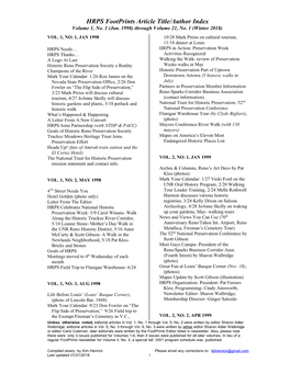 HRPS Footprints Article Title/Author Index Volume 1, No