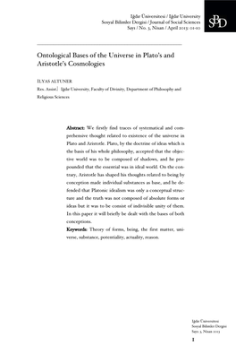 Ontological Bases of the Universe in Plato's and Aristotle's Cosmologies