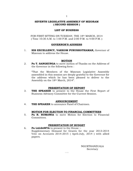 Seventh Legislative Assembly of Mizoram ( Second Session )