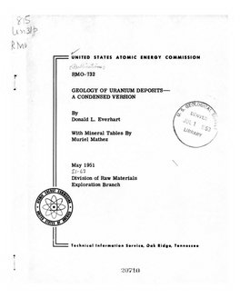 Geology of Uranium Deposits— a Condensed Version