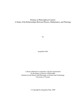 Ptolemy in Philosophical Context: a Study of the Relationships Between Physics, Mathematics, and Theology