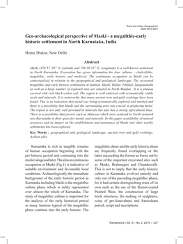 Geo-Archaeological Perspective of Maski - a Megalithic-Early Historic Settlement in North Karnataka, India