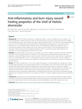 Anti-Inflammatory and Burn Injury Wound Healing Properties of the Shell of Haliotis Diversicolor