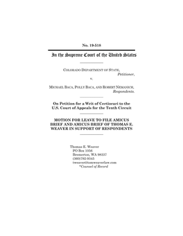 Petitioner, V. Respondents. ___On Petition for a Writ of Certiorari To