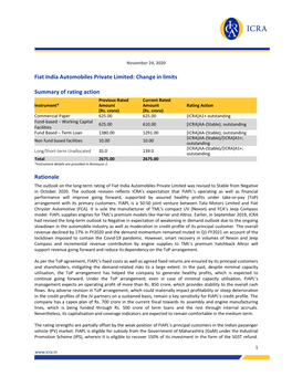 Fiat India Automobiles Private Limited: Change in Limits