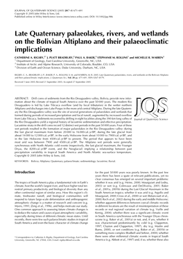 Late Quaternary Paleolakes, Rivers, and Wetlands on the Bolivian