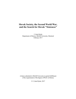 Slovak Society, the Second World War, and the Search for Slovak 