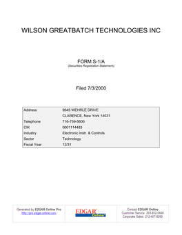 Wilson Greatbatch Technologies Inc