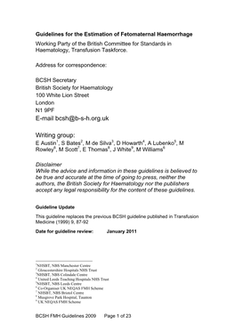 BCSH Fetomaternal Haemorrhage 2009 Amended September 2009