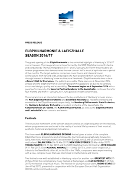 Elbphilharmonie & Laeiszhalle Season 2016/17