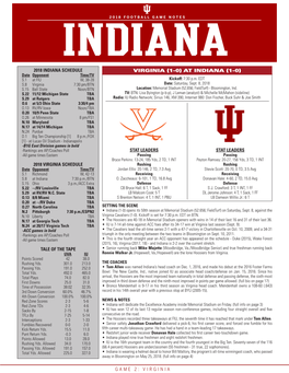 AT INDIANA (1-0) Date Opponent Time/TV S.1 at FIU W, 38-28 Kickoff: 7:30 P.M