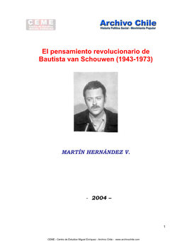 Pensamiento Revolucionario De Bautista Van Schouwen (1943-1973)