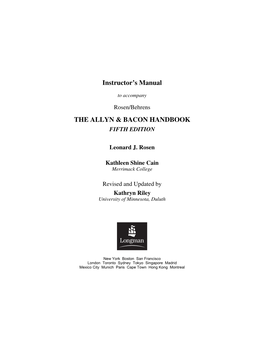 Instructor's Manual the ALLYN & BACON HANDBOOK