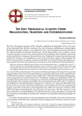 The Kiev Theological Academy Choir: Organization, Tradition and Experimentation